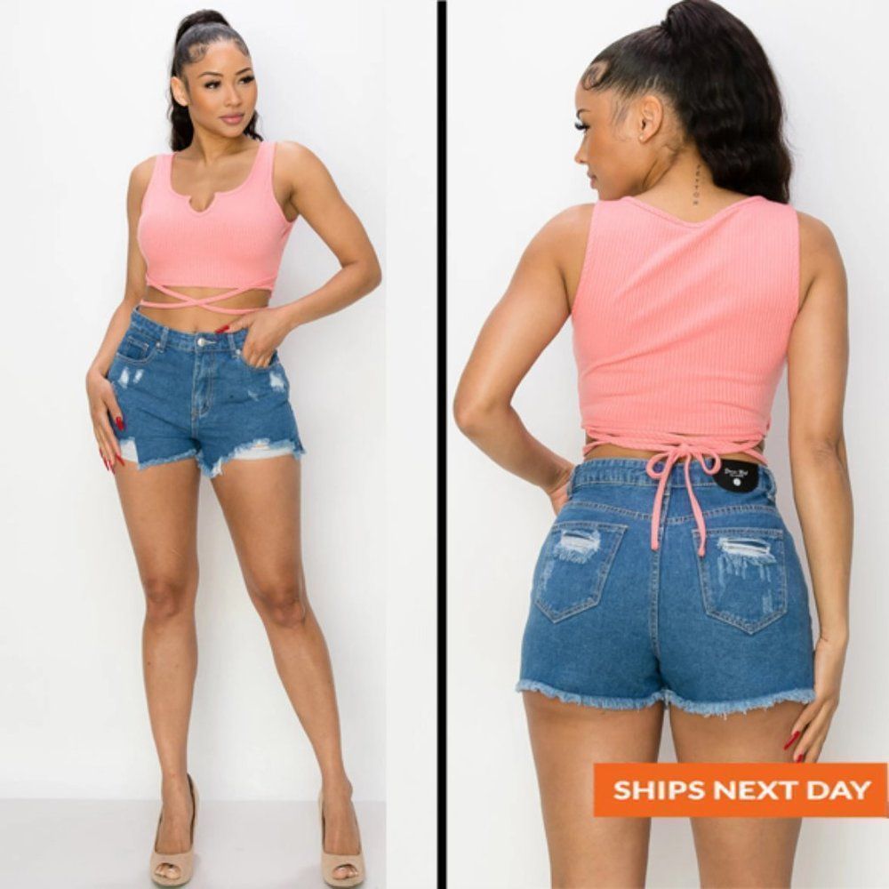 Crisscross Tie Ribbed Bustier Top